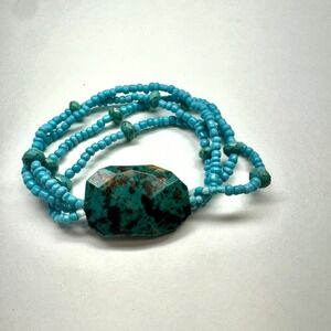 Turquoise Beaded Stretch Fashion Bracelet with Large‎ Faceted Gemstone Accent